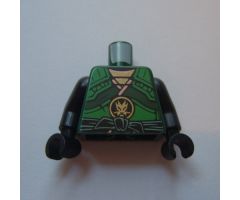 Torso Ninjago Armor with Green Straps and Black Sash with Golden Dragon Emblem Pattern / Black Arms / Black Hands