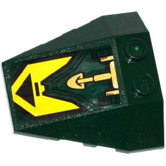 Wedge 4 x 4 Triple with Stud Notches with Black Triangle on Yellow Background and Gold Hydraulic Cylinder Pattern (Sticker) - Set 70735