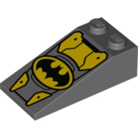 Slope 18 4 x 2 with Oval Batman Logo and Yellow Armor Plates Pattern