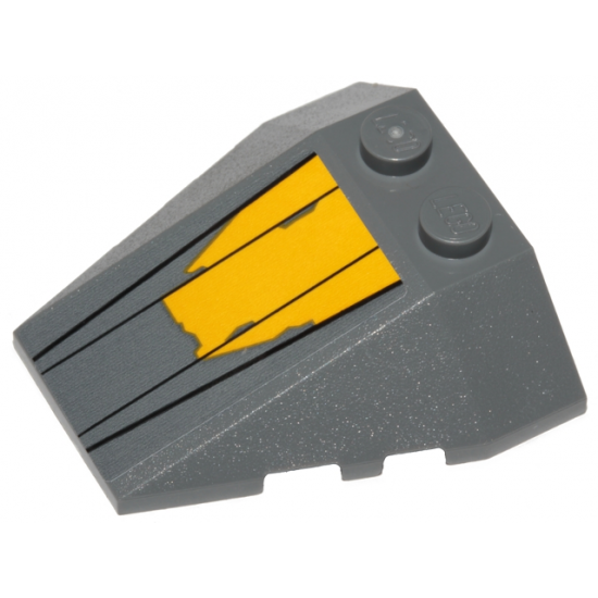Wedge 4 x 4 Triple with Stud Notches with Jedi Starfighter Hull Plates with Yellow Peeling Paint Pattern (Sticker) - Set 75214