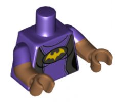 Torso Female Wetsuit, Flat Silver Sides, Yellow Bat Pattern / Medium Nougat Arms with Dark Purple Short Sleeves Pattern / Medium Nougat Hands