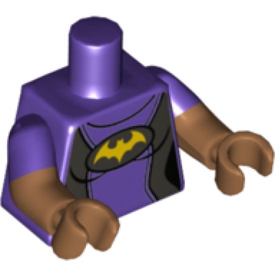Torso Female Wetsuit, Flat Silver Sides, Yellow Bat Pattern / Medium Nougat Arms with Dark Purple Short Sleeves Pattern / Medium Nougat Hands