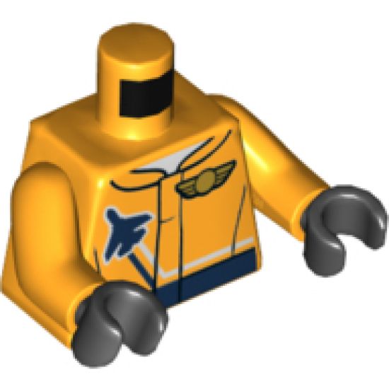 Torso Jacket with Dark Blue Stripe, Airplane and Gold Logo Pin Pattern / Bright Light Orange Arms / Black Hands