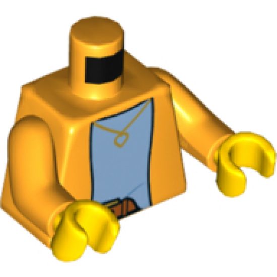 Torso Jacket over Bright Light Blue Shirt, Gold Necklace with Heart and Belt Pattern / Bright Light Orange Arms / Yellow Hands