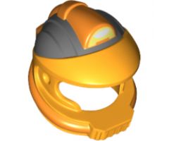 Minifigure, Headgear Helmet Space with Pipes and Mouth Grille with Control Panel and Dark Bluish Gray and Orange Markings Pattern