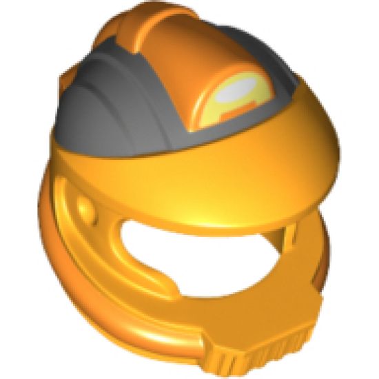 Minifigure, Headgear Helmet Space with Pipes and Mouth Grille with Control Panel and Dark Bluish Gray and Orange Markings Pattern