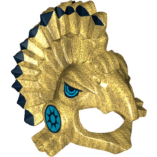 Minifigure, Headgear Headdress Aztec Bird with Black Feather Tips and Medium Azure Eyes and Cheeks Pattern