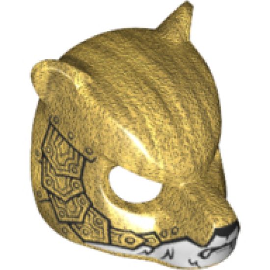 Minifigure, Headgear Mask Bear with White Face and Metallic Gold Scaled Armor Pattern