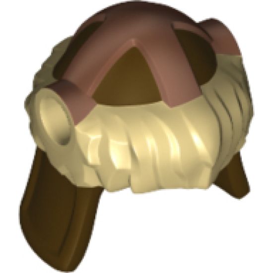 Minifigure, Headgear Helmet Barbarian with Tan Fur and Copper Markings Pattern