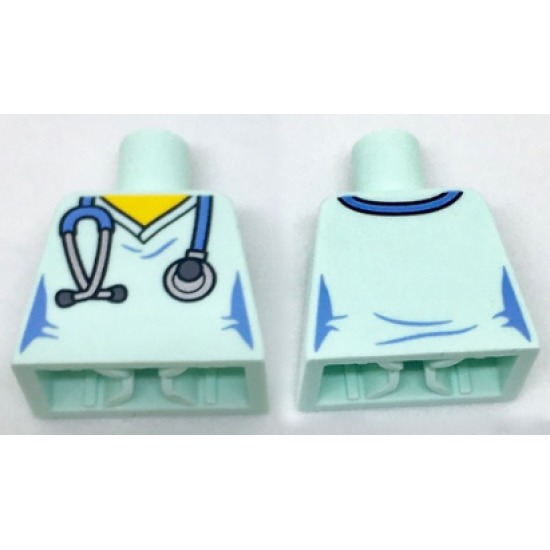 Torso Female Hospital Scrubs with Medium Blue Stethoscope Pattern