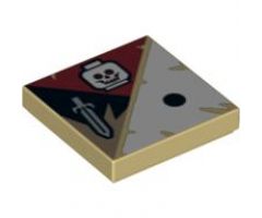 Tile 2 x 2 with 1 Black Dot, Skull and Sword Pattern