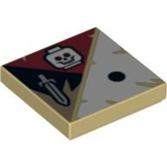 Tile 2 x 2 with 1 Black Dot, Skull and Sword Pattern