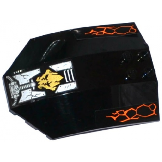 Windscreen 8 x 6 x 2 Curved with Orange Cracks, Gold Ninjago Earth Emblem, Pipes and Cracked Armor Plates Pattern (Stickers) - Set 70733