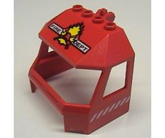 Windscreen 4 x 6 x 4 Cab with Hinge and 1 x 4 Bottom Cutout with 'FIRE DEPT', Fire, 2 Axes and Red Helmet Pattern
