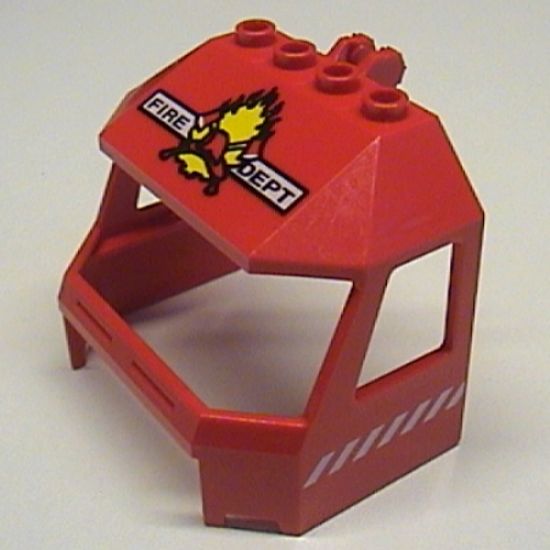 Windscreen 4 x 6 x 4 Cab with Hinge and 1 x 4 Bottom Cutout with 'FIRE DEPT', Fire, 2 Axes and Red Helmet Pattern