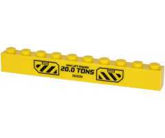 Brick 1 x 10 with 'MAX LIFT POWER 20.0 TONS' and Black Danger Stripes on Transparent Background Pattern (Sticker) - Set 60266