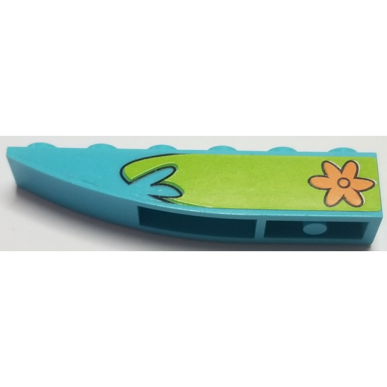 Slope, Curved 6 x 1 Inverted with Orange Flower on Lime Background Pattern, Model Left (Sticker) - Set 75903