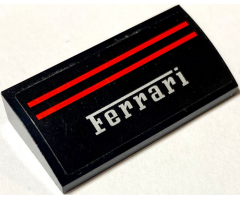 Slope, Curved 2 x 4 x 2/3 Without Bottom Tubes with 2 Red Lines and 'Ferrari' on Black Background Pattern (Sticker) - Set 8156