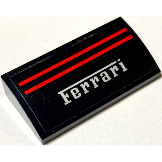 Slope, Curved 2 x 4 x 2/3 Without Bottom Tubes with 2 Red Lines and 'Ferrari' on Black Background Pattern (Sticker) - Set 8156