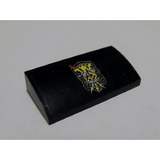 Slope, Curved 2 x 4 x 2/3 Without Bottom Tubes with Yellow Octopus on Black Background Pattern (Sticker) - Set 8158