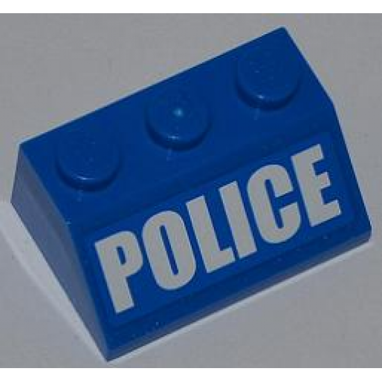 Slope 45 2 x 3 with White 'POLICE' Bold Narrow Font on Blue Background Pattern (Sticker) - Set 4440