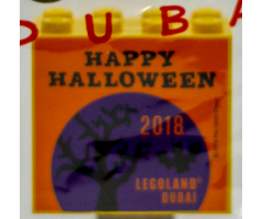 Brick 2 x 4 x 3 with LEGOLAND Dubai 2018 Happy Halloween Pattern