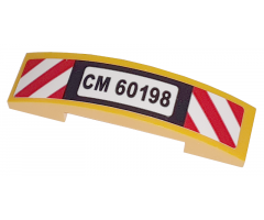 Slope, Curved 4 x 1 Double with 'CM 60198' License Plate and Red and White Danger Stripes Pattern (Sticker) - Set 60198