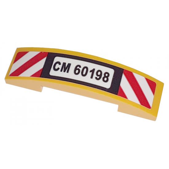 Slope, Curved 4 x 1 Double with 'CM 60198' License Plate and Red and White Danger Stripes Pattern (Sticker) - Set 60198