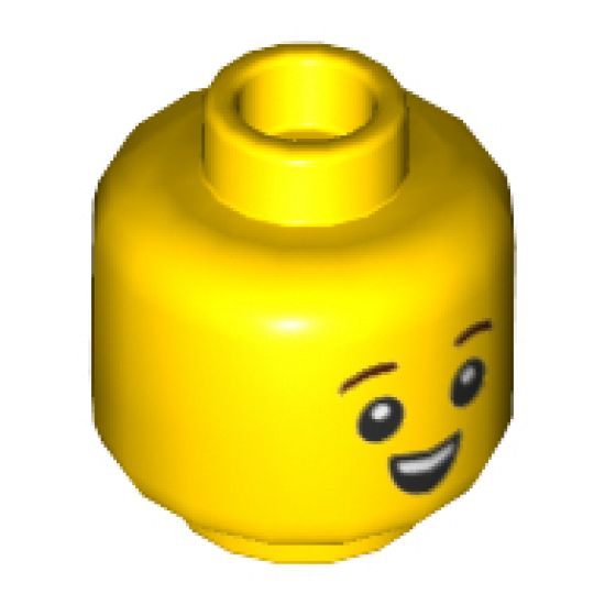 Minifigure, Head Child Reddish Brown Eyebrows, Small Open Smile with Top Teeth Pattern - Hollow Stud