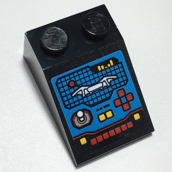 Slope 33 3 x 2 with Control Panel, Screen with Batarang, Lights, Buttons and Switches Pattern (Sticker) - Set 70917