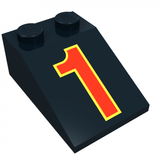 Slope 33 3 x 2 with Red Number 1 and Yellow Trim Pattern