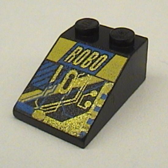 Slope 33 3 x 2 with RoboForce Gold 'ROBO' and Blue and Yellow Circuitry Pattern