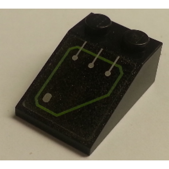 Slope 33 3 x 2 with Silver Circuitry, 3 Lines Straight in Lime Outline Pattern (Sticker) - Set 7709