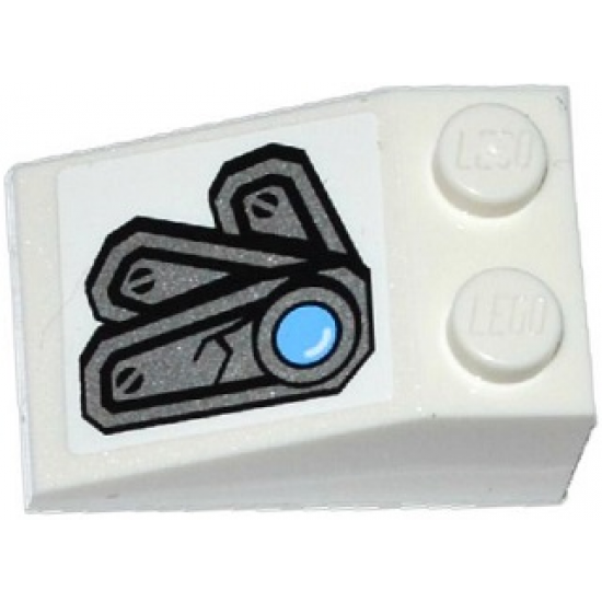 Slope 33 3 x 2 with Cracked Armor Plate and Bright Light Blue Light Pattern Model Left Side (Sticker) - Set 70748