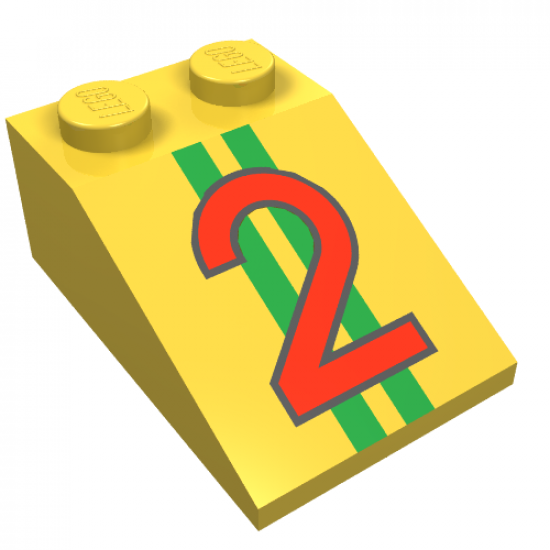 Slope 33 3 x 2 with Red Number 2 and Two Green Stripes Pattern