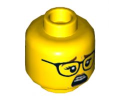 Minifigure, Head Dual Sided Female, Reddish Brown Eyebrows, Glasses, Nougat Lips, Braces, Open Smile / Scared Pattern - Hollow Stud