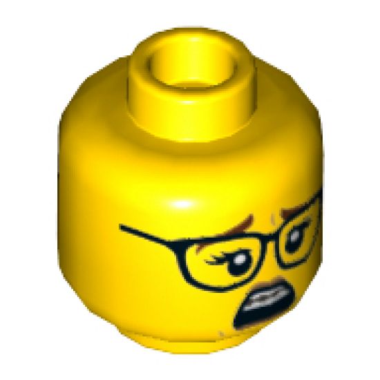 Minifigure, Head Dual Sided Female, Reddish Brown Eyebrows, Glasses, Nougat Lips, Braces, Open Smile / Scared Pattern - Hollow Stud