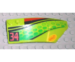 Wedge 8 x 3 x 2 Open Right with Red and Black Stripes, Green Scales, Red '34' and '4WD' Pattern (Stickers) - Set 4589