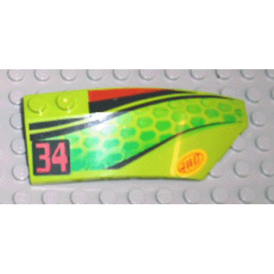 Wedge 8 x 3 x 2 Open Right with Red and Black Stripes, Green Scales, Red '34' and '4WD' Pattern (Stickers) - Set 4589