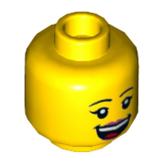 Minifigure, Head Dual Sided Female Black Eyebrows, Pink Lips, Smile with Teeth and Tongue / Scared Pattern - Hollow Stud
