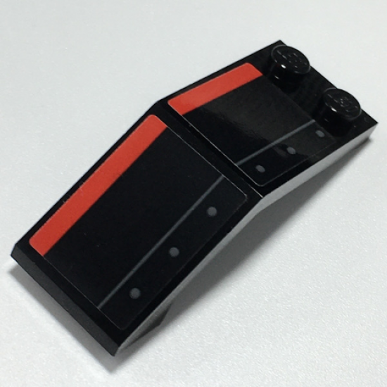 Windscreen 5 x 2 x 1 2/3 with Red Stripe, Dark Bluish Gray Line and Rivets Pattern Model Right Side (Stickers) - Set 70917