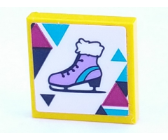 Tile 2 x 2 with Ice Skate with Dark Blue, Magenta and Medium Azure Triangles Pattern (Sticker) - Set 41322