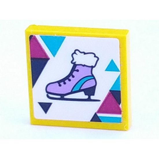 Tile 2 x 2 with Ice Skate with Dark Blue, Magenta and Medium Azure Triangles Pattern (Sticker) - Set 41322