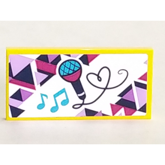 Tile 2 x 4 with Microphone and Medium Azure Musical Notes Pattern (Sticker) - Set 41322
