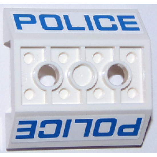 Slope, Inverted 45 4 x 4 Double with 2 Holes with blue 'POLICE' Pattern on Both Sides (Stickers) - Set 60047