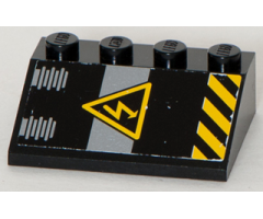 Slope 33 3 x 4 with Electricity Danger Sign and Black and Yellow Danger Stripes Pattern (Sticker) - Set 8633