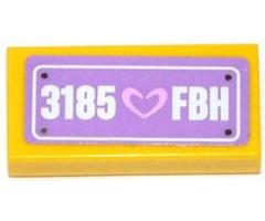 Tile 1 x 2 with Heart and '3185 FBH' on Medium Lavender Background Pattern (Sticker) - Set 3185