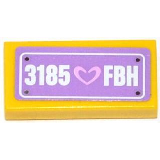 Tile 1 x 2 with Heart and '3185 FBH' on Medium Lavender Background Pattern (Sticker) - Set 3185