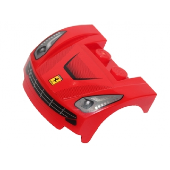 Vehicle, Mudguard 3 x 4 x 1 2/3 Curved Front with Headlights and Black Grille with Car Engine Cover, Ferrari Logo Pattern (Sticker) - Set 40191
