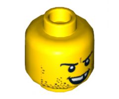 Minifigure, Head Dual Sided Beard Stubble, Missing Tooth, Open Grin / Frown Pattern - Hollow Stud